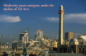 Modernity meets antiquity under the skyline of Tel Aviv.