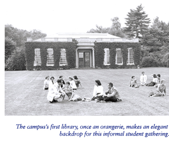 The campus’s first library, once an orangerie, makes an elegant back-drop for this informal student gathering.